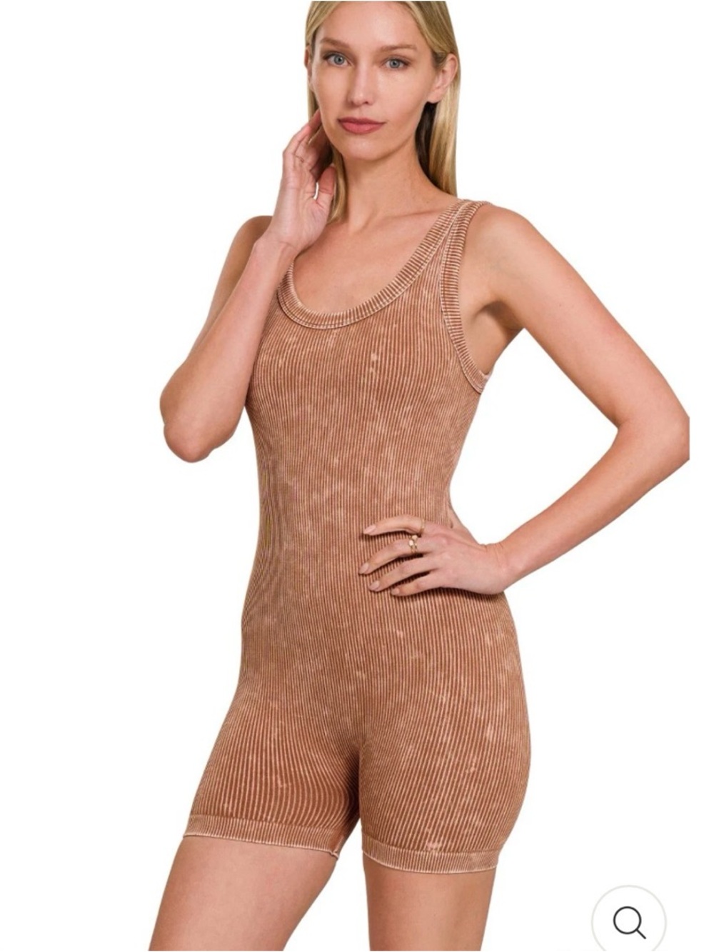 Zenana brand new  Ribbed One-Piece Romper in Light Brown - Classic Comfort L/XL